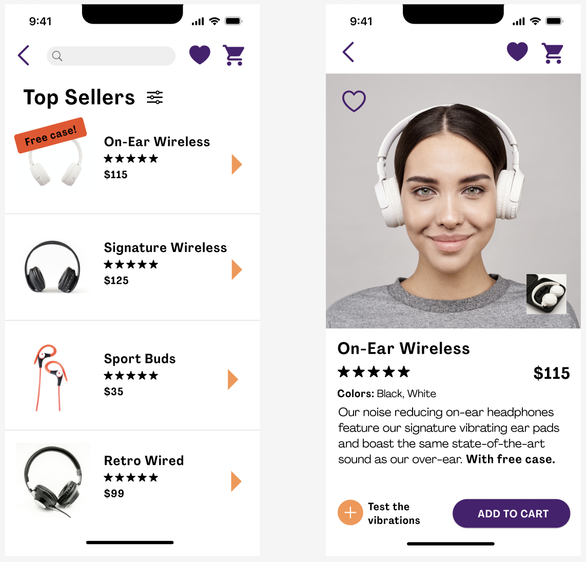 Mockup of a mobile app shopping interface